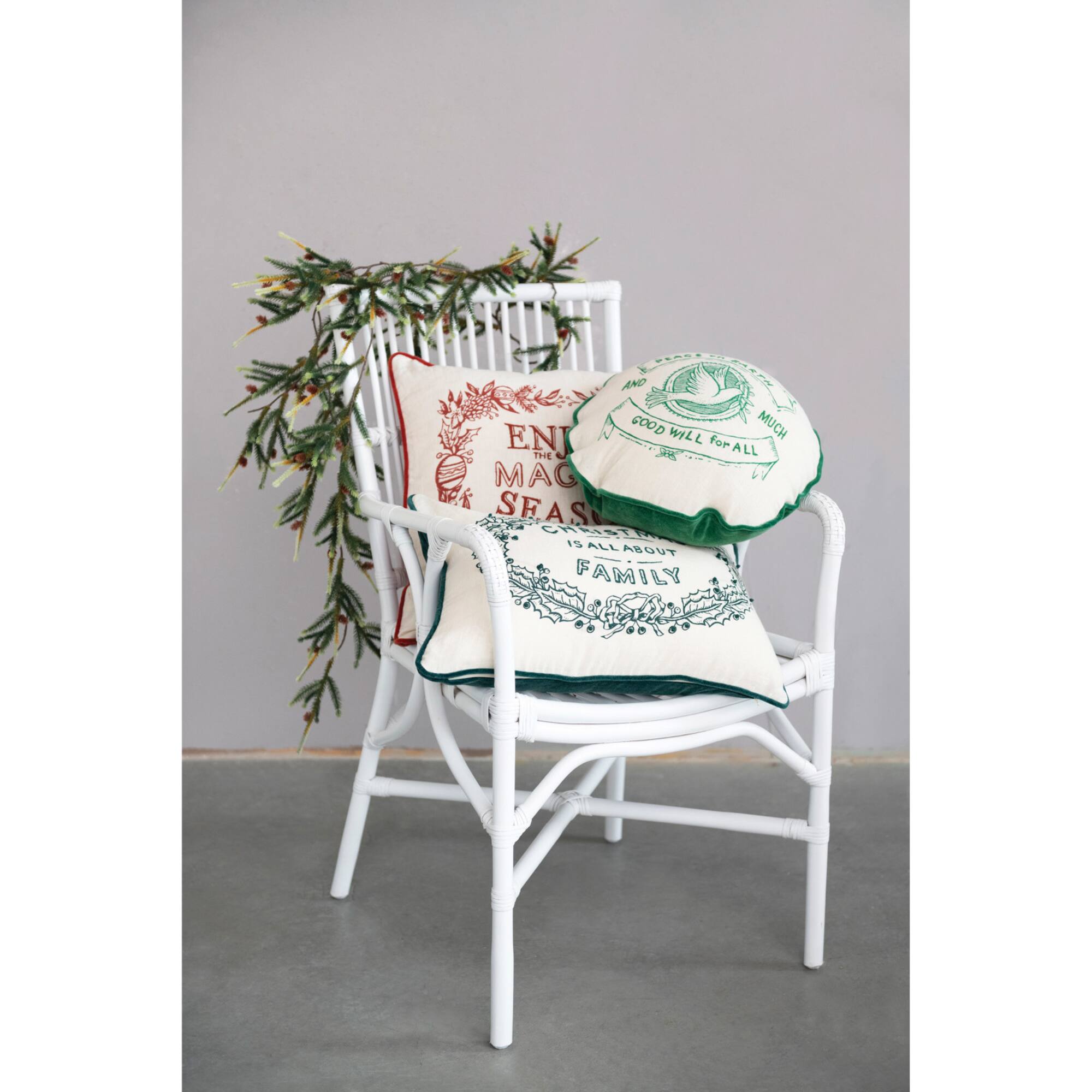 Hello Honey® 16" Peace on Earth Round Cotton Embroidered Pillow Cover & Insert